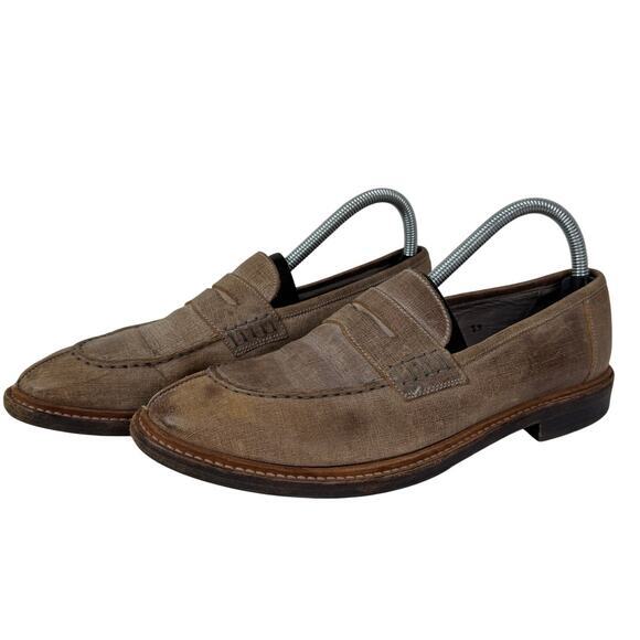 BRUNELLO CUCINELLI Leather Distressed Whipstitch Trim‎ Brown Loafers Mens Size 6